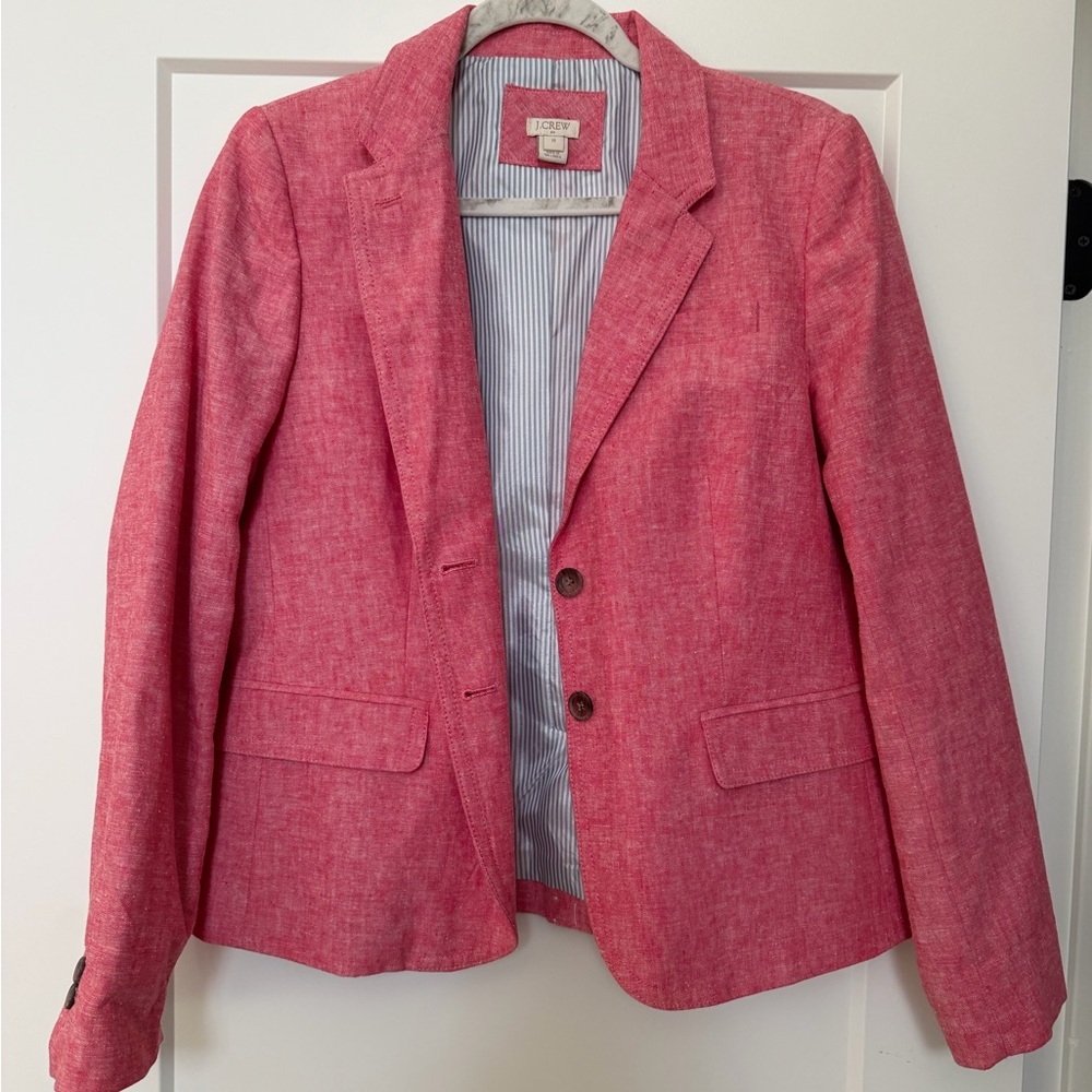 J. Crew Pink Linen-Blend Notch Lapel Blazer